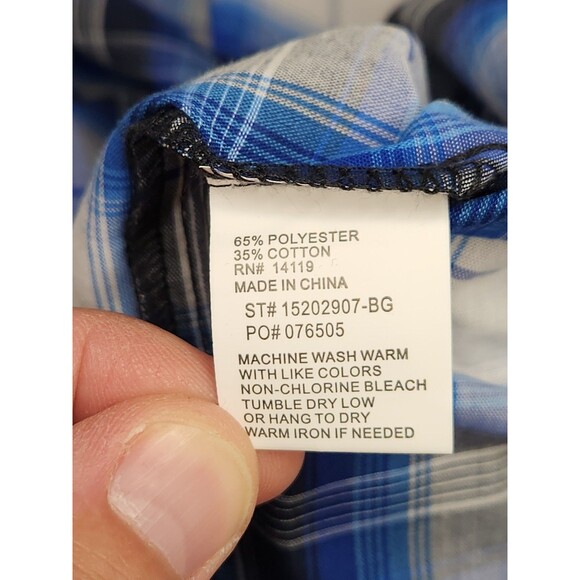 Ely Cattleman Pearl Snap Shirt Men 3XB Blue Plaid Long Sleeve Western Big & Tall - Picture 5 of 6